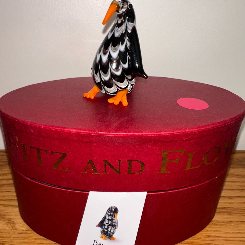 Fitz And‎ Floyd Glass Menagerie Penguin Hand Blown Glass Art In Box